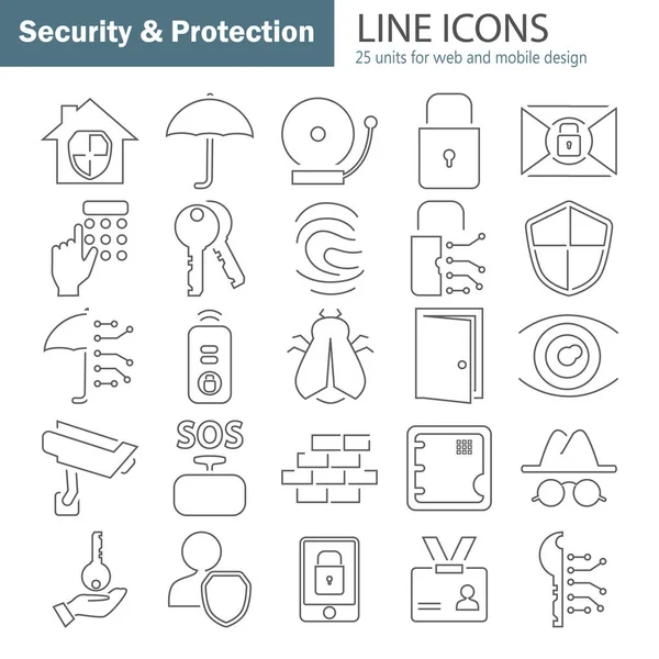 Icônes de ligne de sécurité et de sûreté pour la conception web et mobile — Image vectorielle