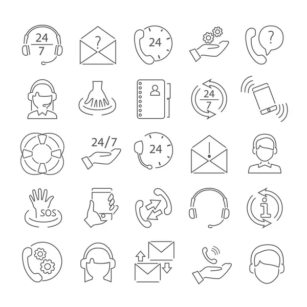 Unterstützung und Call Center Line Thin Icons für Web und mobiles Design — Stockvektor