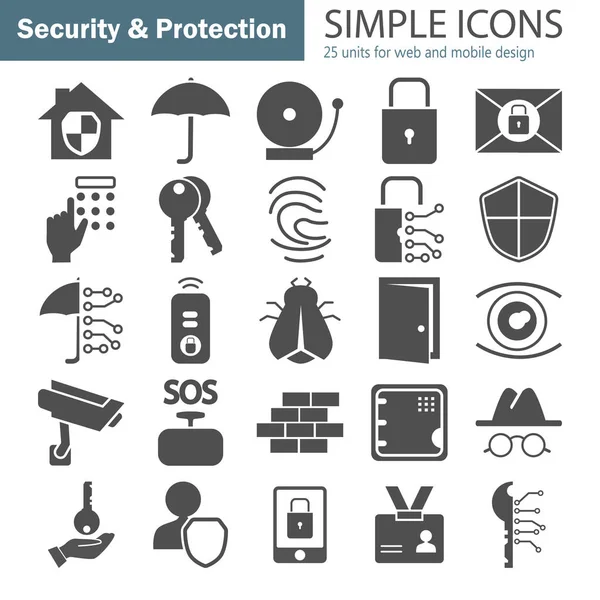 Conjunto de iconos simples de seguridad y protección para diseño web y móvil — Vector de stock