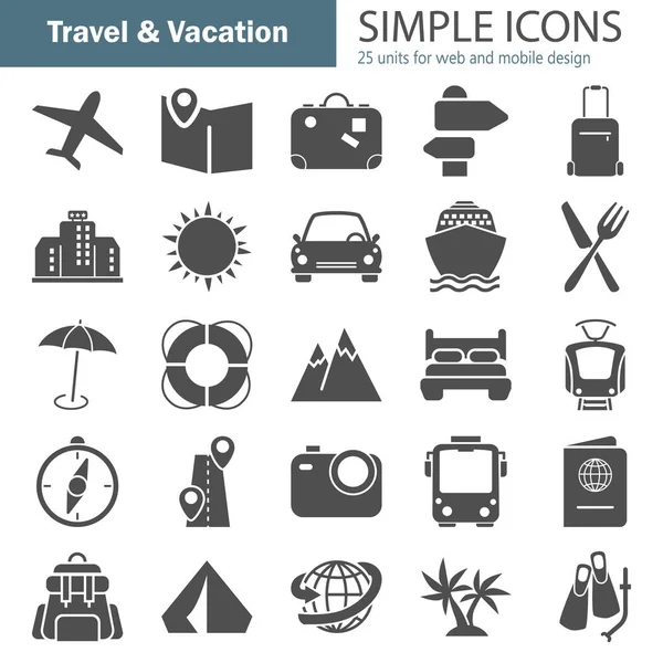 Conjunto de iconos simples para viajes y vacaciones para diseño web y móvil — Vector de stock