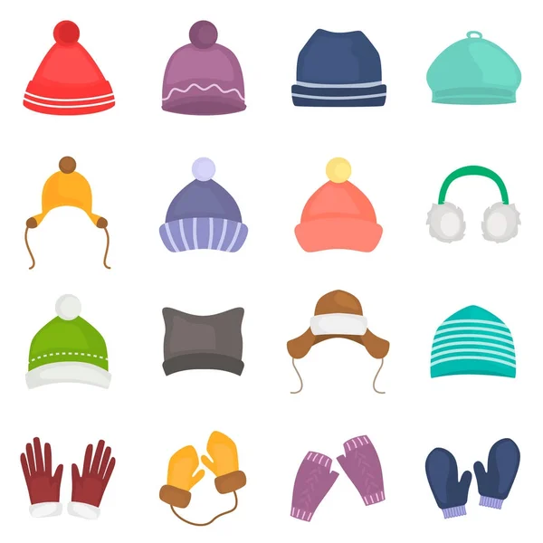 Wintermützen und Handschuhe Farbsymbole Set für Web und mobiles Design — Stockvektor