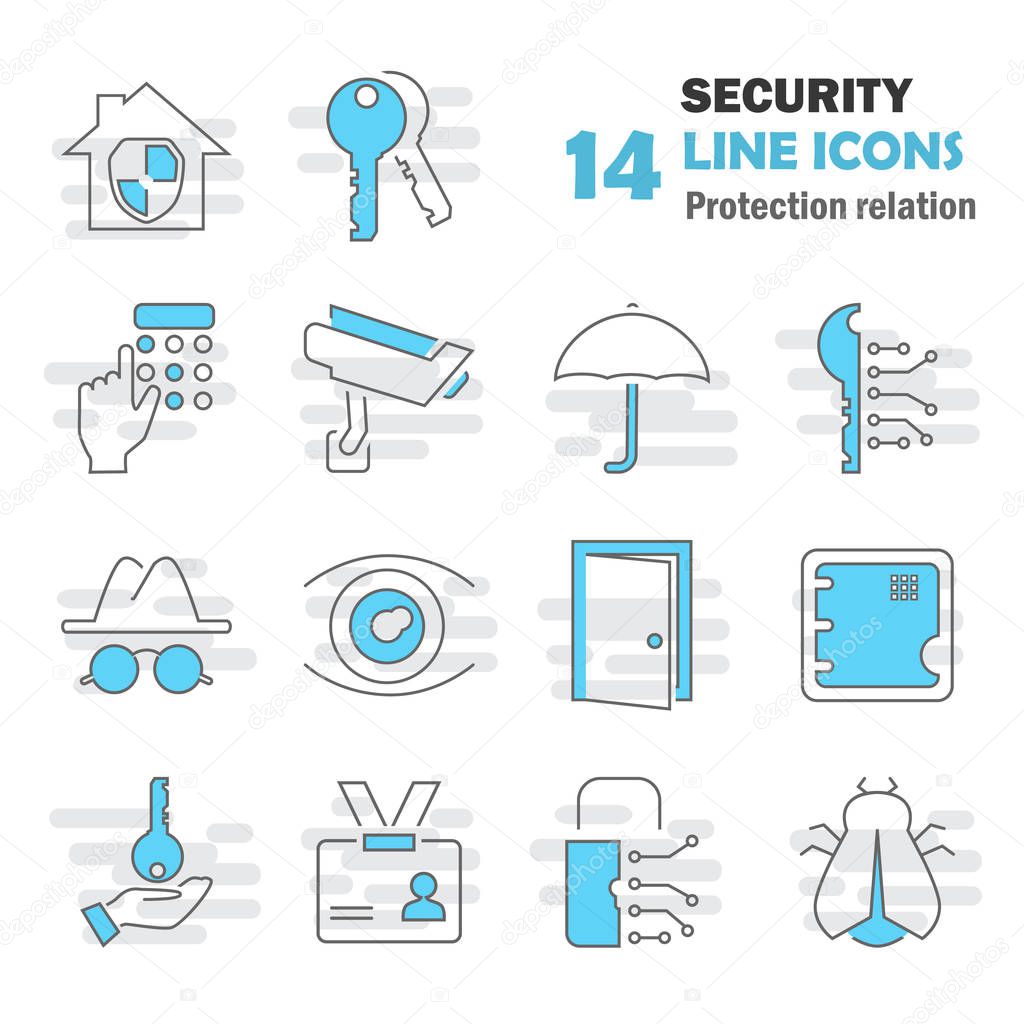 Safety and security line icons set for web and mobile design