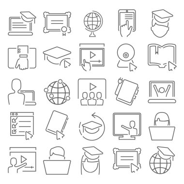 Web ve mobil tasarım için online eğitim satır Icons set