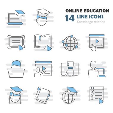Web ve mobil tasarım için online eğitim satır Icons set