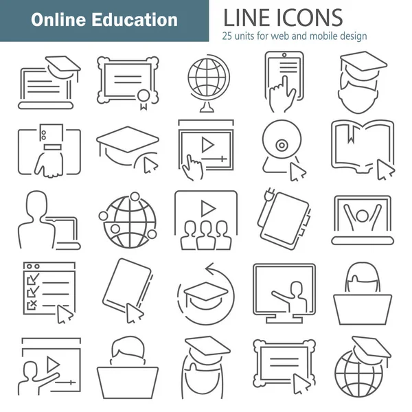 Ícones linha de educação on-line definido para web e design móvel —  Vetores de Stock