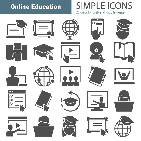 Educación en línea iconos simples establecidos para el diseño web y móvil — Vector de stock