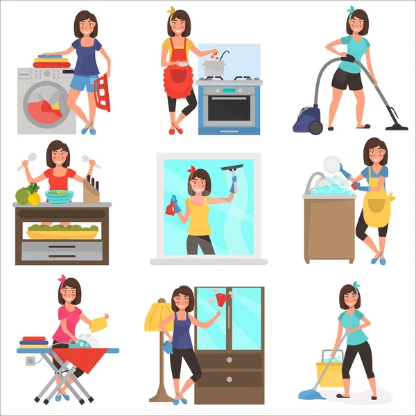 Gambar rumah tangga di set ilustrasi rata warna rumah - Stok Vektor