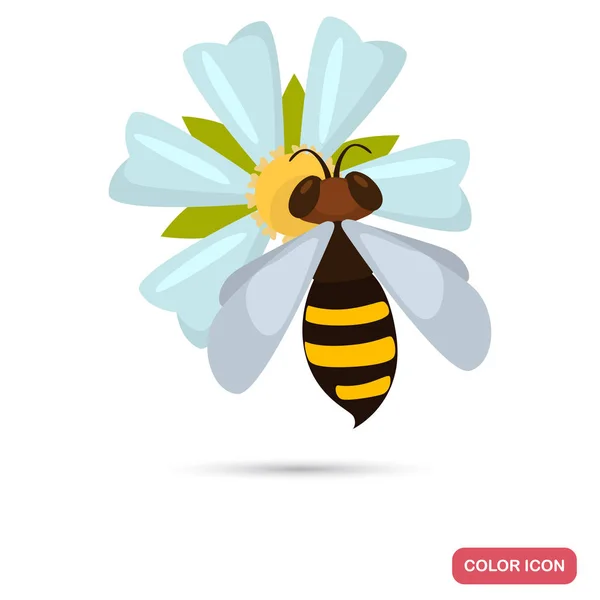 Méh pollinates a virág színes lapos ikon — Stock Vector