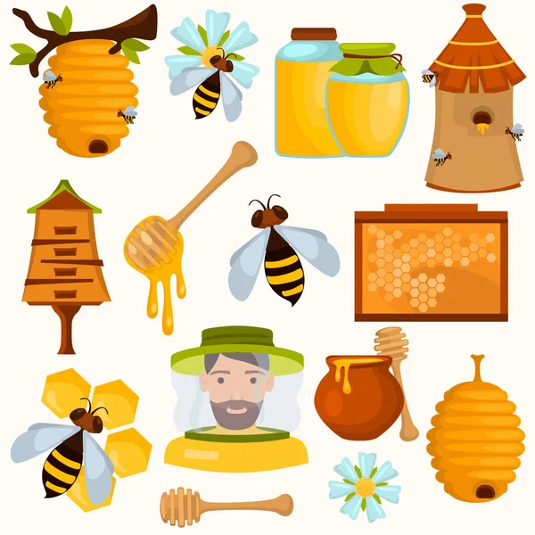 Conjunto de iconos planos de color para hacer miel — Vector de stock