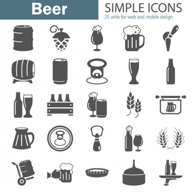 Web ve mobil tasarım için bira basit Icons set