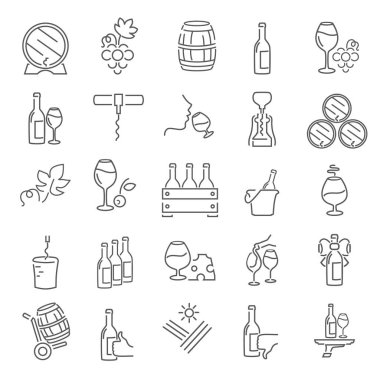Web ve mobil tasarım için şarap satır Icons set