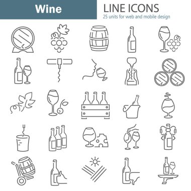 Web ve mobil tasarım için şarap satır Icons set