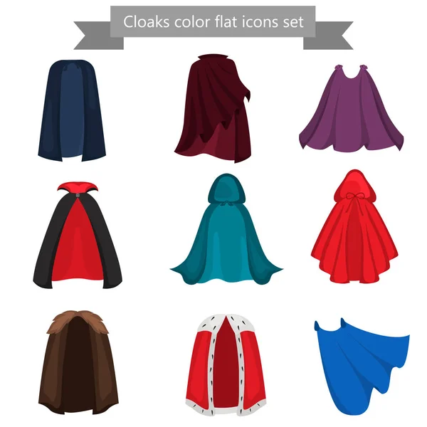 Ensemble d'icônes plates de couleur de manteaux différents — Image vectorielle