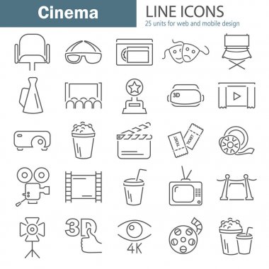 Web ve mobil tasarım için sinema çizgi Icons set