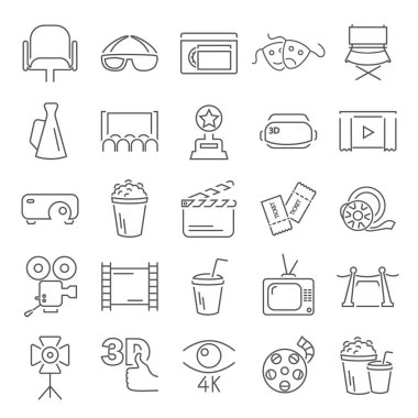 Web ve mobil tasarım için sinema çizgi Icons set