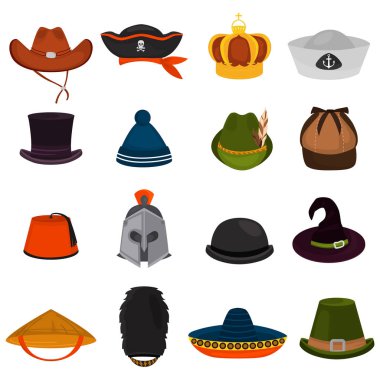 Farklı şapka renk düz simgeler kümesi