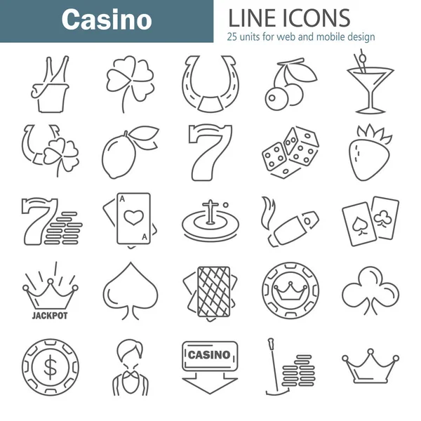 Web ve mobil tasarım için Casino satır Icons set — Stok Vektör