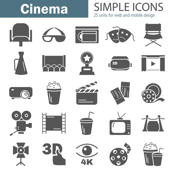 Conjunto de iconos simples de cine para diseño web y móvil — Vector de stock