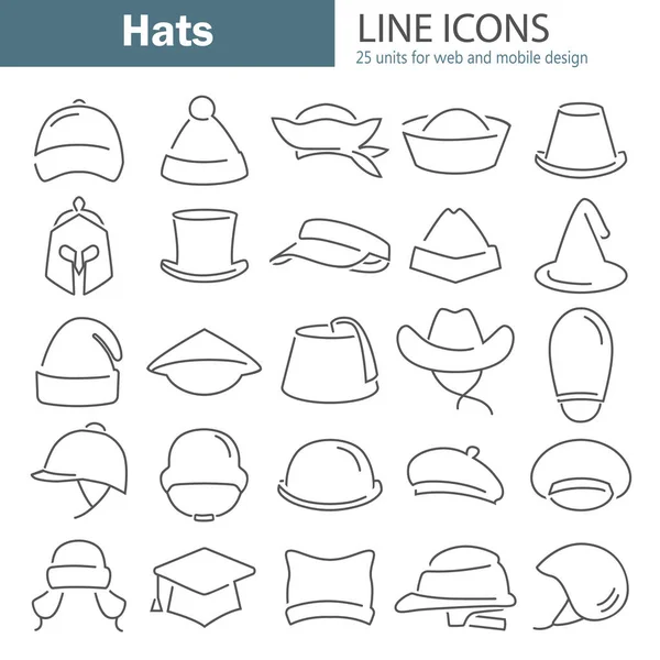 Différents chapeaux ligne icône ensemble — Image vectorielle