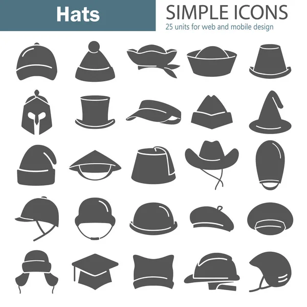 Chapeaux différents ensemble d'icônes simples — Image vectorielle