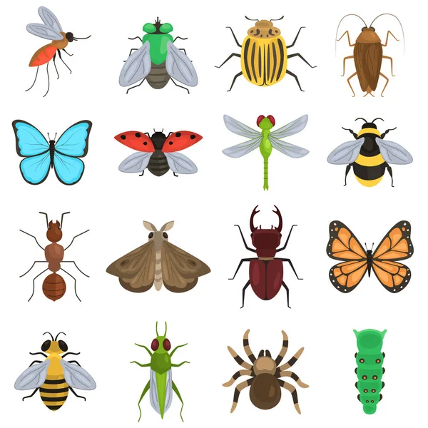 異なる昆虫カラー フラット アイコンのセット — ストックベクタ