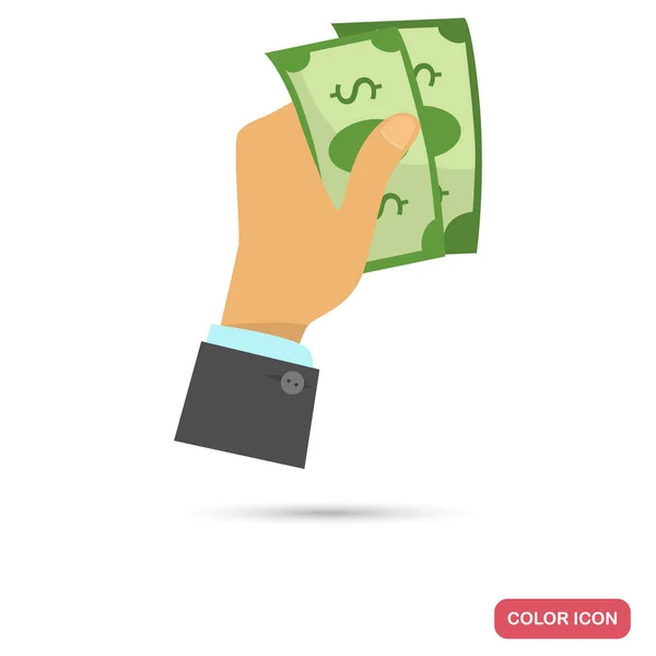 Dinero en la mano del hombre de negocios icono plano de color — Vector de stock