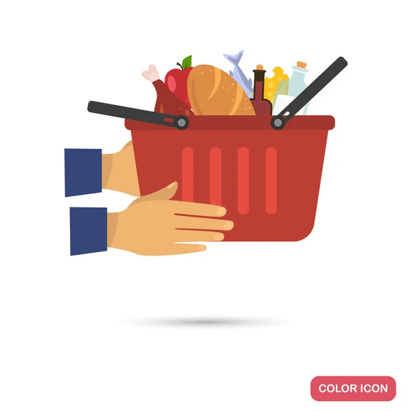 Service de livraison d'épicerie icône plate couleur — Image vectorielle