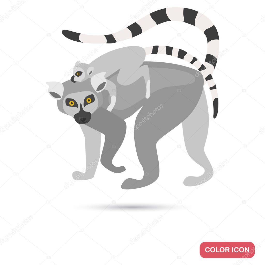 Cat's lemur and cub color flat icon