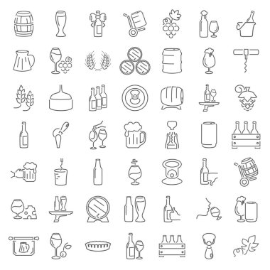 Satır şarap ve bira evrensel Icons set