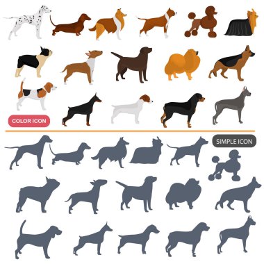 Renk düz ve basit köpekler doğurmak Icons set