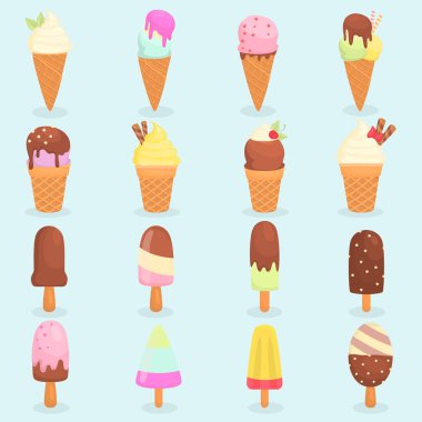 Farklı tatlar dondurma renk düz Icons set
