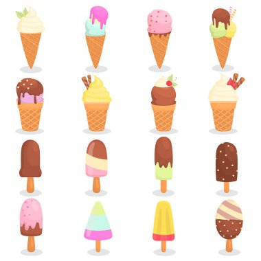 Farklı tatlar dondurma renk düz Icons set