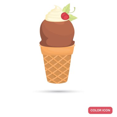 Çikolatalı dondurma renk düz simgesi bardak gofret