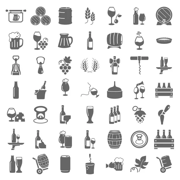 Basit şarap ve bira evrensel Icons set