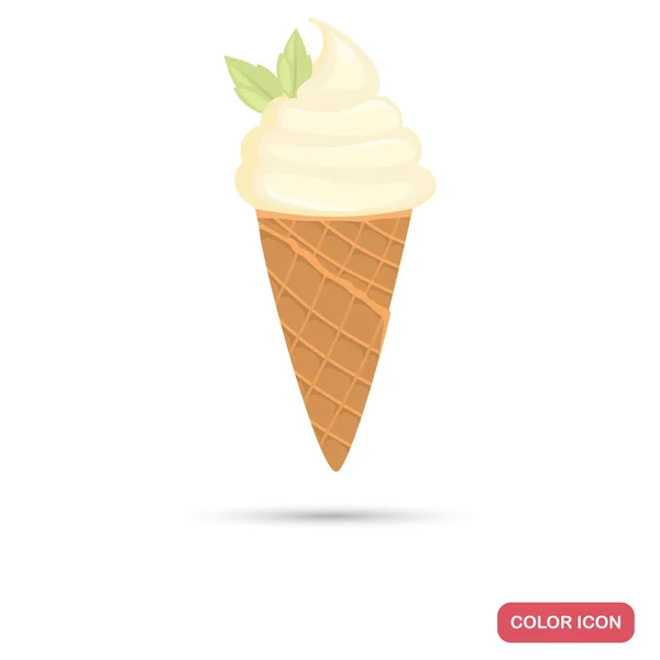 Icono plano de color cono de helado de vainilla — Vector de stock