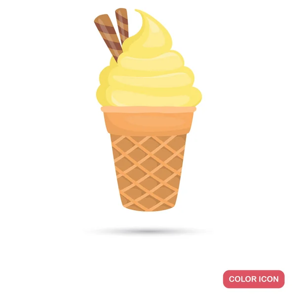 Copa de oblea de helado de limón icono plano de color — Vector de stock