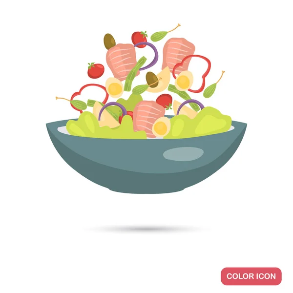 Assiette avec icône plate couleur salade — Image vectorielle