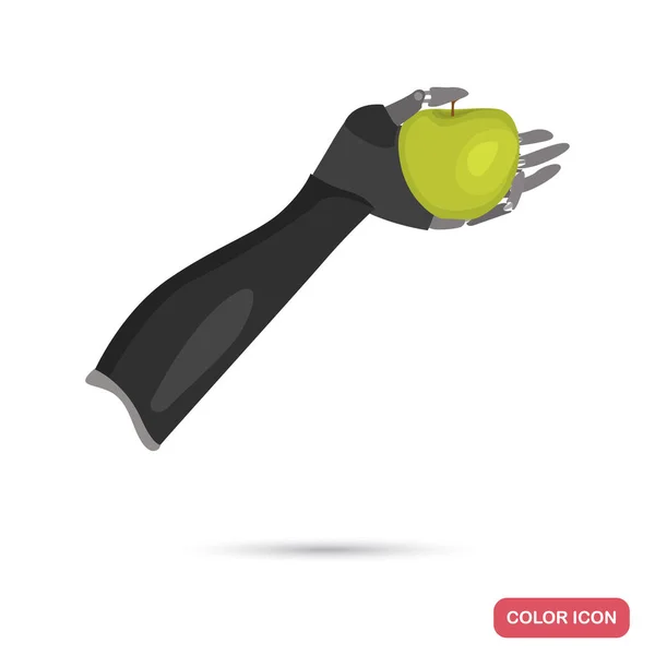 Бионический протез руки с иконой плоского цвета яблока — стоковый вектор