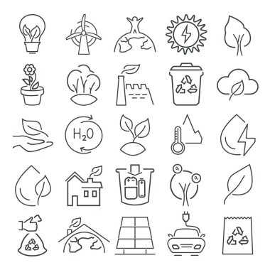 Web ve mobil tasarım için ekoloji satır Icons set