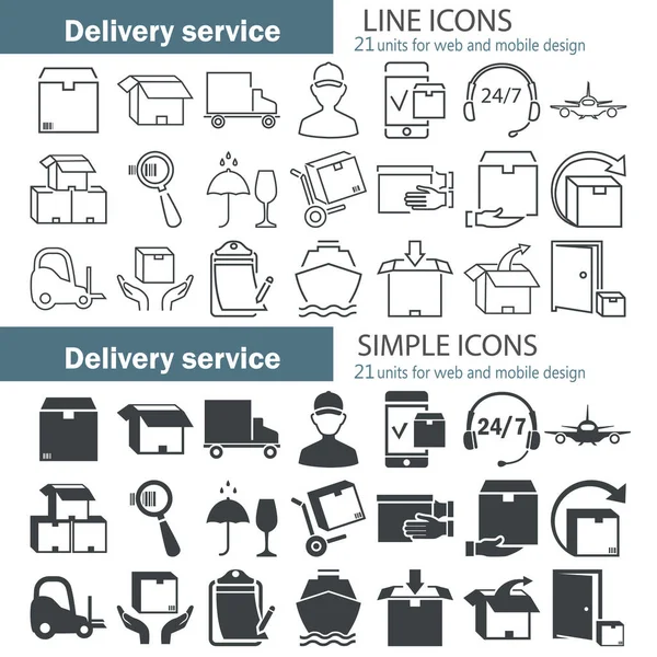 Servicio de entrega de iconos simples y de línea para el diseño web y móvil — Vector de stock