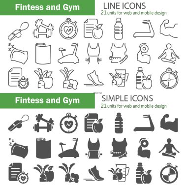 Fitness ve eğitim satırı ve web ve mobil tasarım için basit simgeler