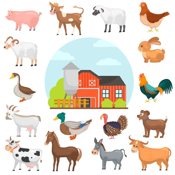 Agricultute hayvanlar düz Icons set renk. Çiftlik renk illüstrasyon