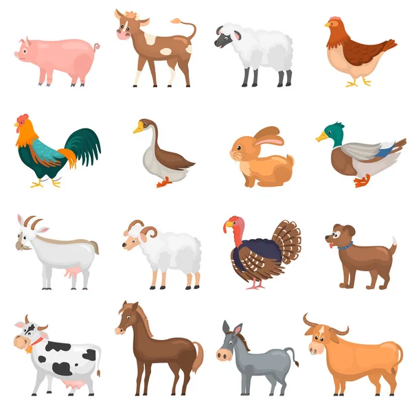 Landwirtschaft Tiere Farbe flache Symbole gesetzt — Stockvektor