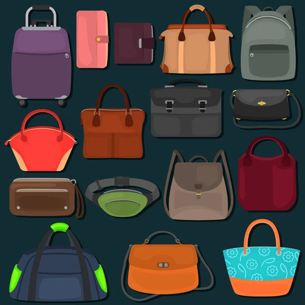 Bolsas y billeteras de color iconos planos conjunto — Archivo Imágenes Vectoriales