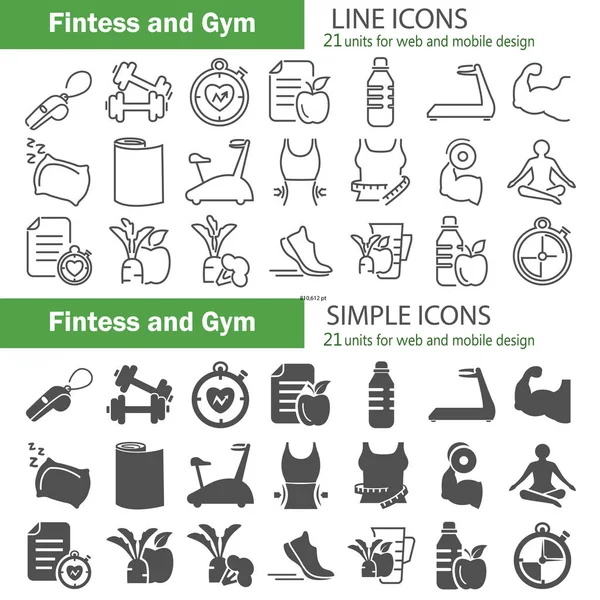 Ligne de fitness et d'entraînement et icônes simples pour la conception web et mobile — Image vectorielle
