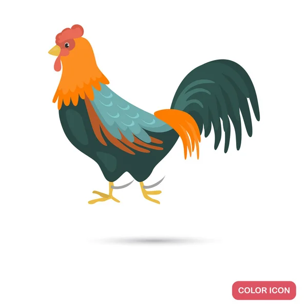 Rooster farm bird color flat icon — Stock Vector