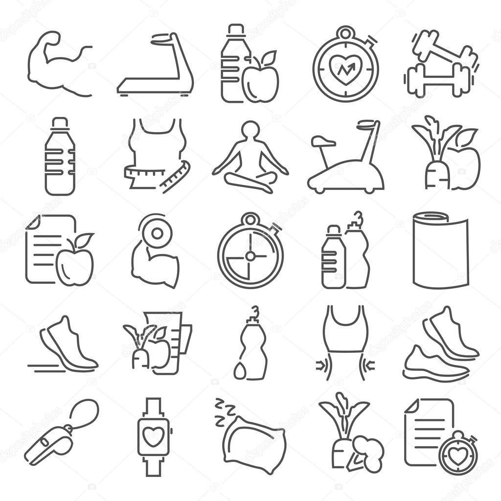 Fitness and Training line icons for web and mobile design
