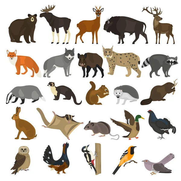 Foresta animali colore piatto icone set — Vettoriale Stock