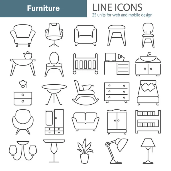 Conjunto de iconos de diseño de línea de muebles para diseño web y móvil — Vector de stock