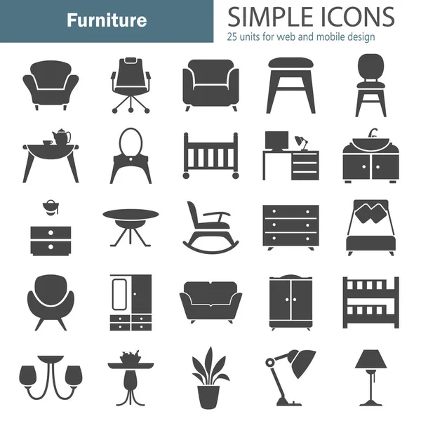 Простой набор иконок дизайна мебели для веб и мобильного дизайна — стоковый вектор